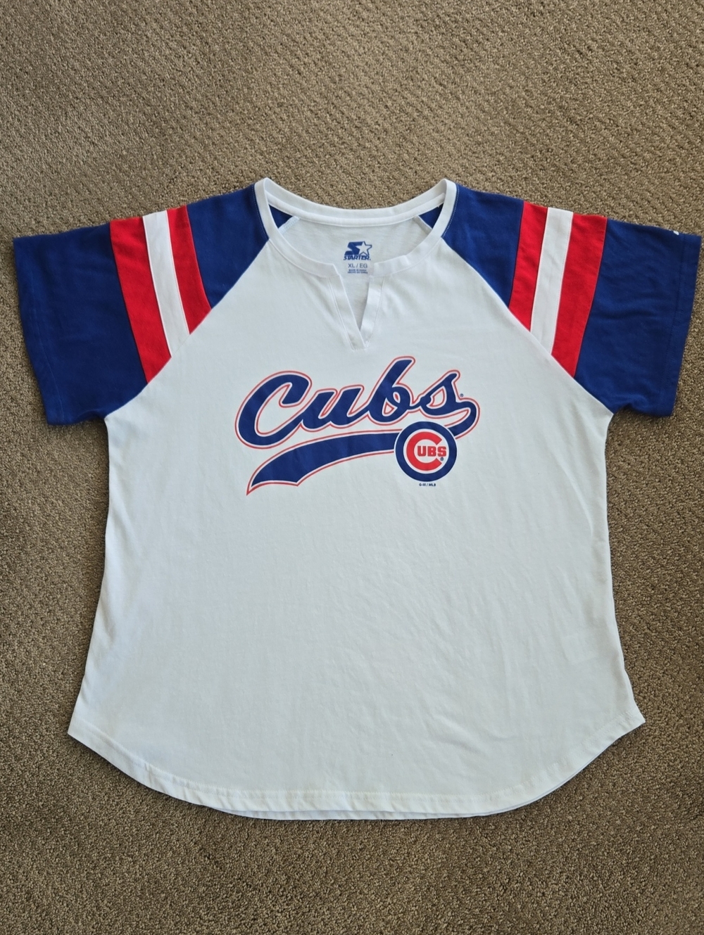 STARTER White Blue Red Cubs Raglan Short Sleeve Tee
